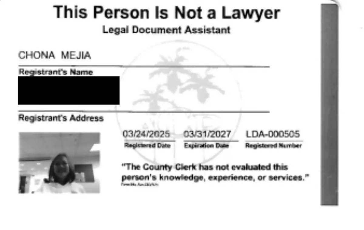 LDA registration card showing registered number LDA-000505 with address redacted